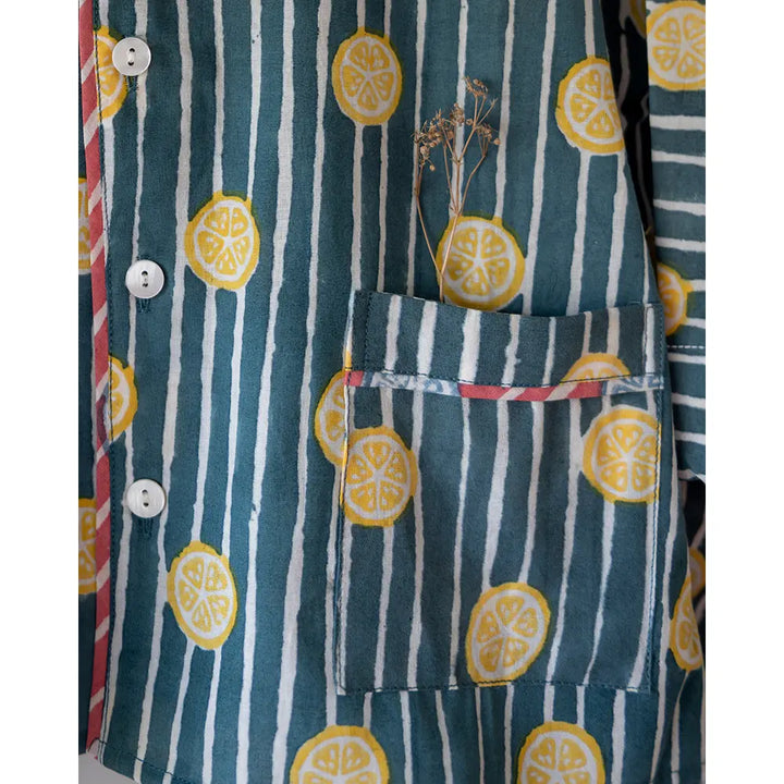 Love The World Today Kimono Pajama set - Lemon Drizzle Blue Print - Off White
