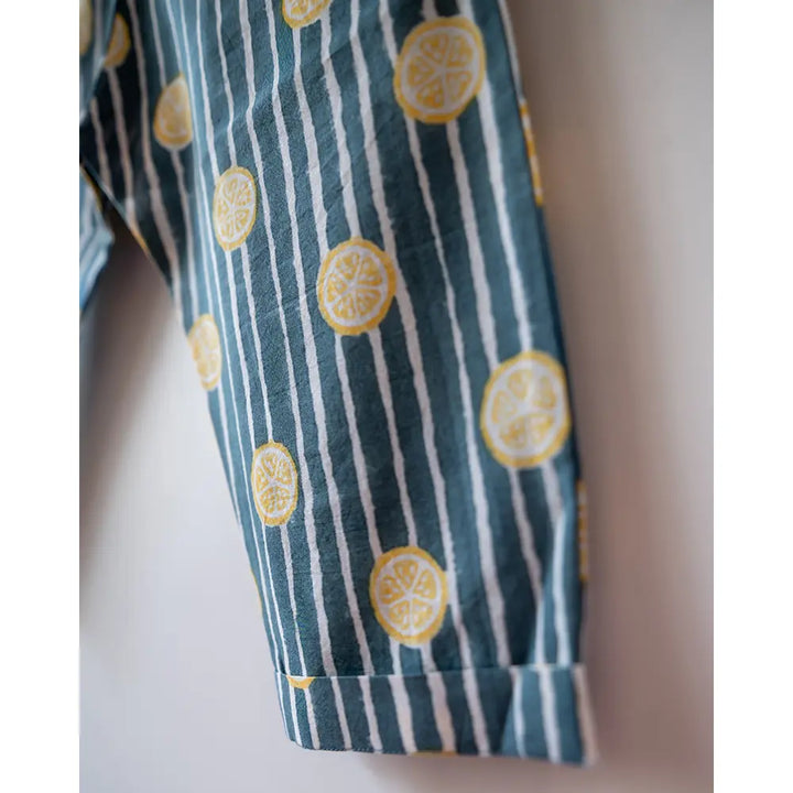 Love The World Today Kimono Pajama set - Lemon Drizzle Blue Print - Off White