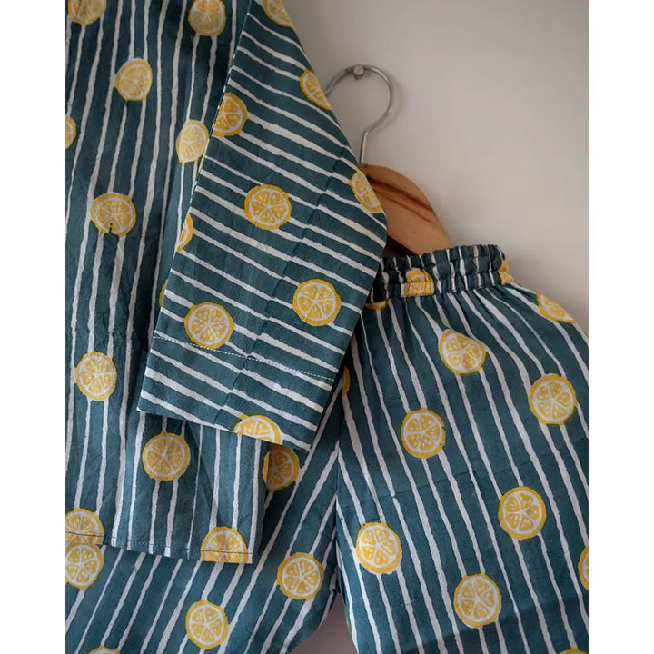 Love The World Today Kimono Pajama set - Lemon Drizzle Blue Print - Off White