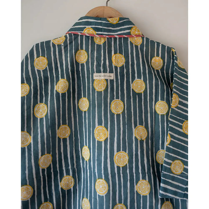 Love The World Today Kimono Pajama set - Lemon Drizzle Blue Print - Off White