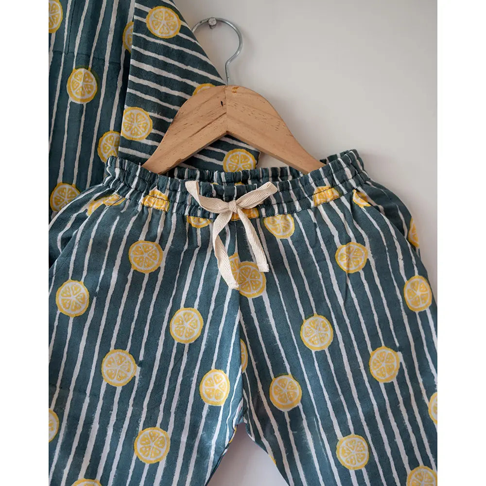 Love The World Today Kimono Pajama set - Lemon Drizzle Blue Print - Off White