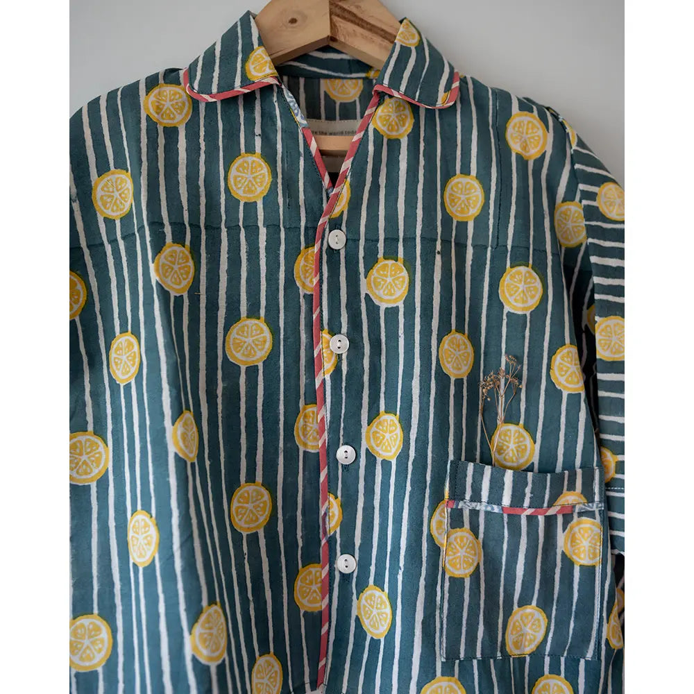 Love The World Today Kimono Pajama set - Lemon Drizzle Blue Print - Off White