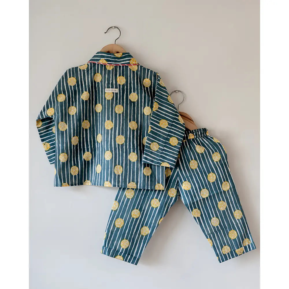 Love The World Today Kimono Pajama set - Lemon Drizzle Blue Print - Off White