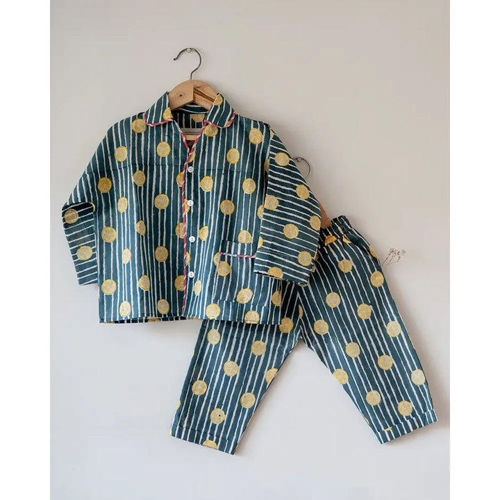 Love The World Today Kimono Pajama set - Lemon Drizzle Blue Print - Off White