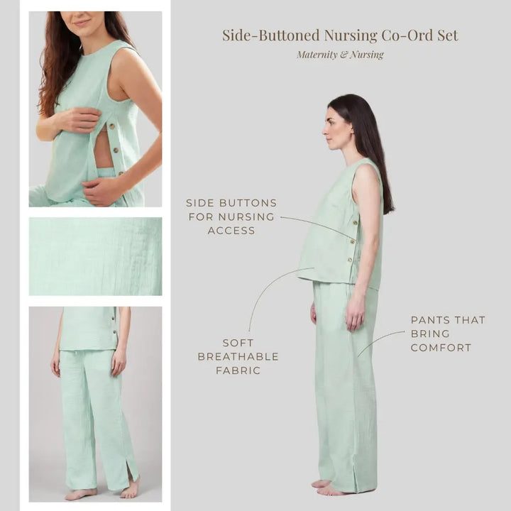 SOL MAMA Side Buttoned Nursing Top - Sea Green