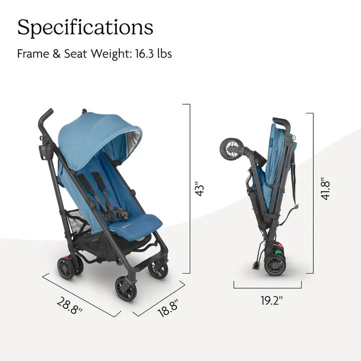 UPPAbaby G-Luxe Lightweight Compact Stroller, Easy Fold, Flat Recline, Travel Friendly, Includes Cup Holder, Carry Strap, Sun Canopy up to 4 years - Blue/Charlotte