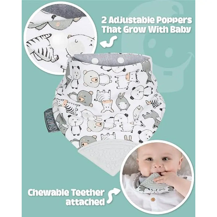 Cheeky Chompers Neckerchew for Babies &amp; Toddlers, Reversible Bib with Attached Silicone Teether, Super Absorbent, BPA-Free, 2–24 Months - Panda Pals