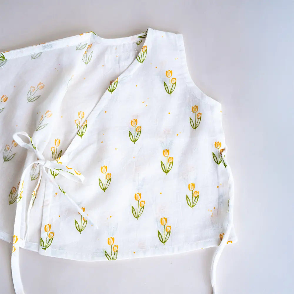 PureCloth.Co Yellow Floral Elephant Muslin Jablas - Off-White