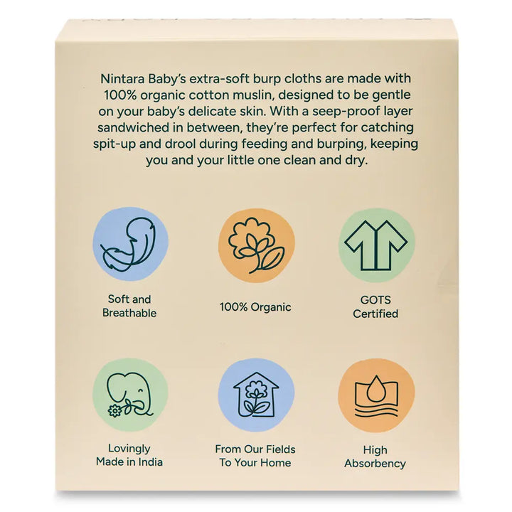 Nintara Baby Burp Cloths – 100% Organic Muslin Cotton -  Pack of 6 - Mega