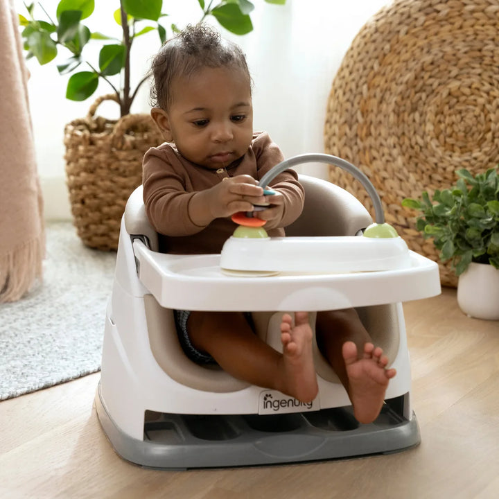Ingenuity Baby Base 2-in-1 Convertible Booster Seat with Removable Tray, Feeding &amp; Floor Seat, Designed for Mealtime &amp;  Playtime, 6 - 36 months - Cashmere