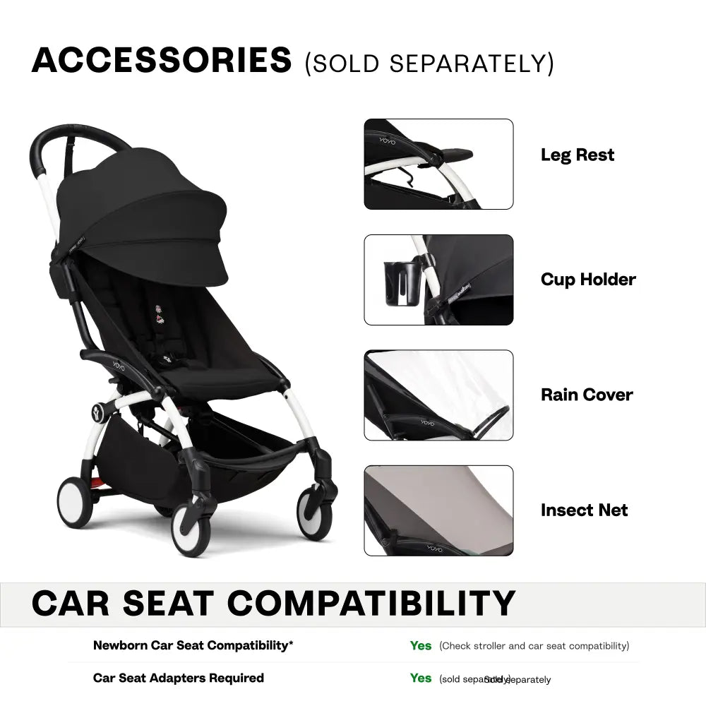 Stokke YOYO3 Stroller | Lightweight Compact Travel Stroller for Babies | Cabin Friendly &amp; Foldable | UPF 50+ Sun Protection | 5 Point Safety Harness | Award Winning Design | YOYO Stroller India | 6 Months to 4 Years – White/Black