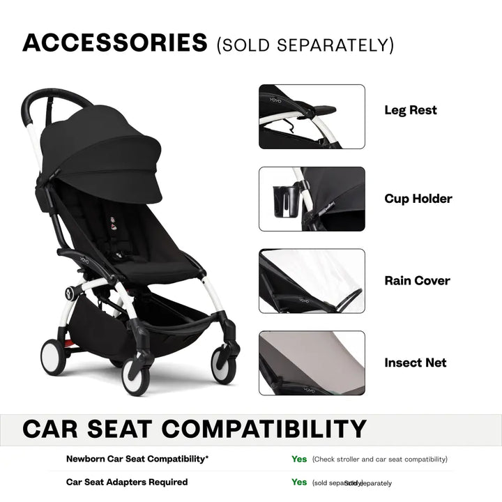 Stokke YOYO3 Stroller | Lightweight Compact Travel Stroller for Babies | Cabin Friendly &amp; Foldable | UPF 50+ Sun Protection | 5 Point Safety Harness | Award Winning Design | YOYO Stroller India | 6 Months to 4 Years – White/Black