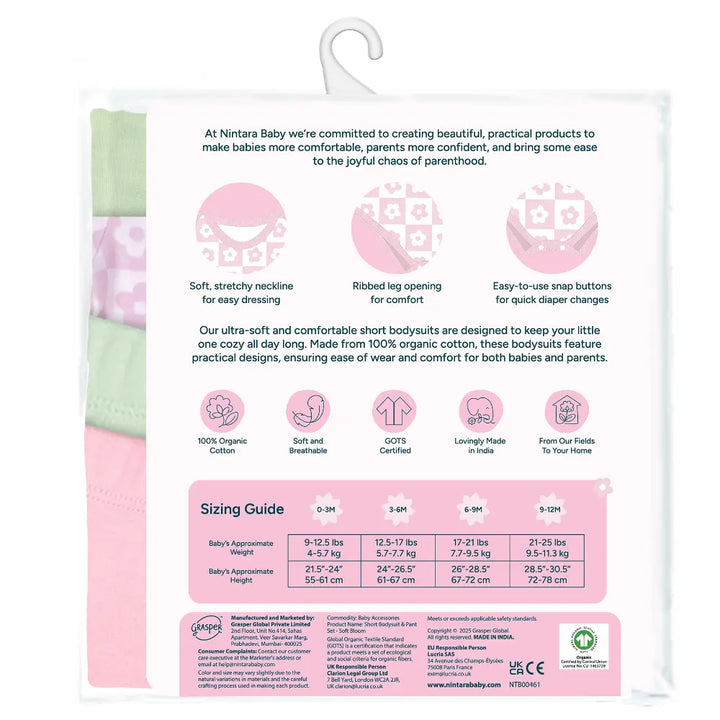 Nintara Baby 100% Unisex Cotton Bodysuit &amp; Pant Set – Soft Bloom (Pack of 2)