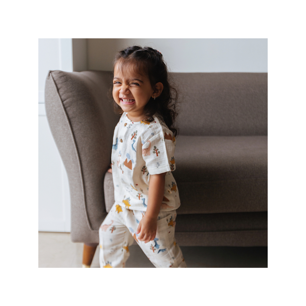 Dulaar Organic Muslin Joggers Set - A Day With Dinos