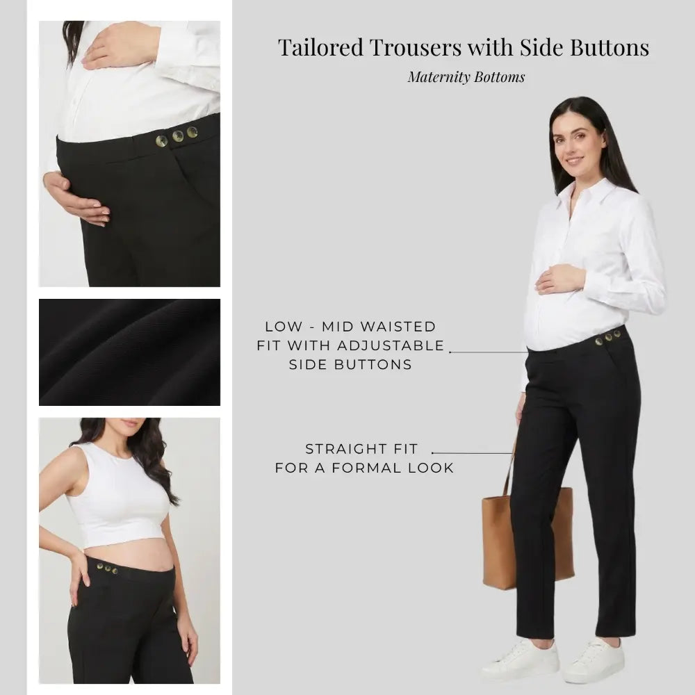 SOL MAMA Tailored Trousers with Side Buttons - Black