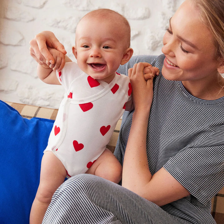 Petit Bateau Unisex Cotton Short Sleeved Heart Patterned Bodysuits - Pack of 3