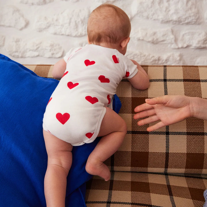 Petit Bateau Unisex Cotton Short Sleeved Heart Patterned Bodysuits - Pack of 3