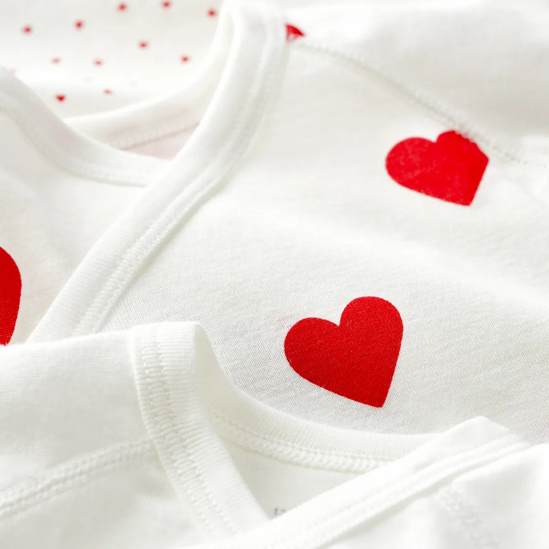 Petit Bateau Unisex Cotton Short Sleeved Heart Patterned Bodysuits - Pack of 3