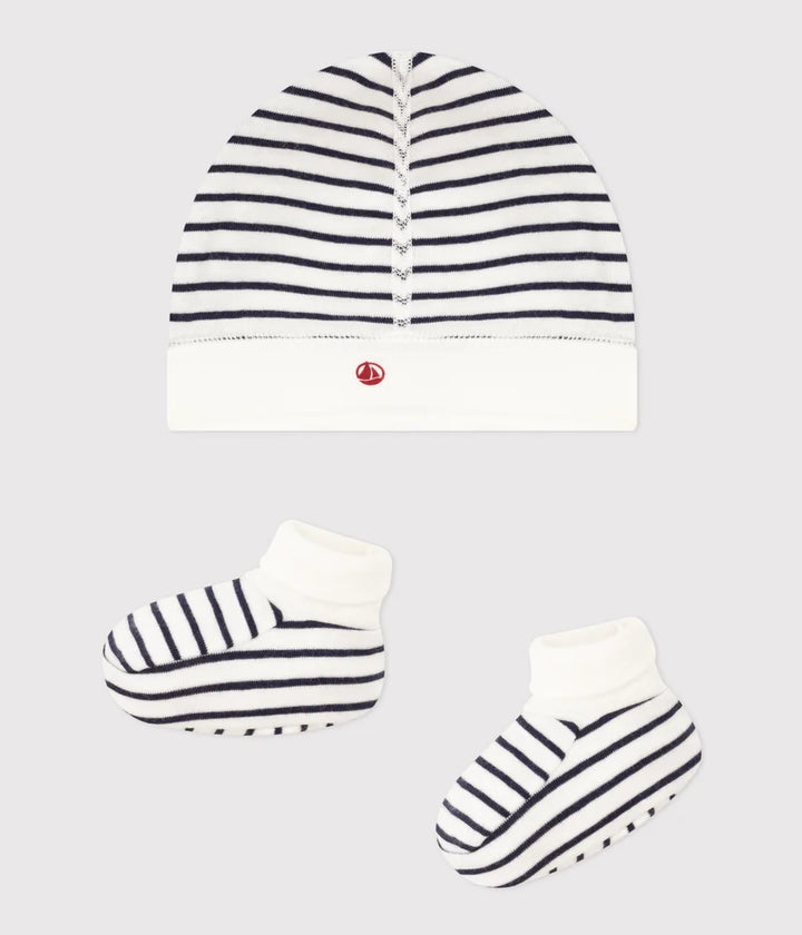 Petit Bateau Unisex Stripes Beanie and Booties Set