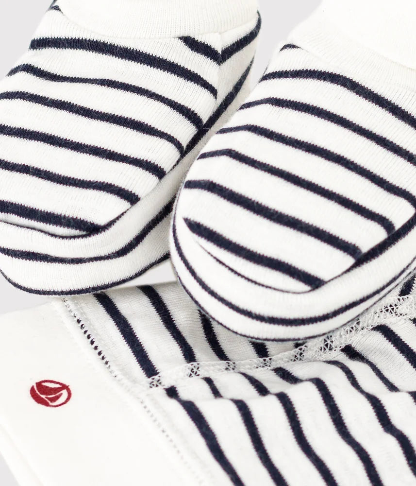 Petit Bateau Unisex Stripes Beanie and Booties Set