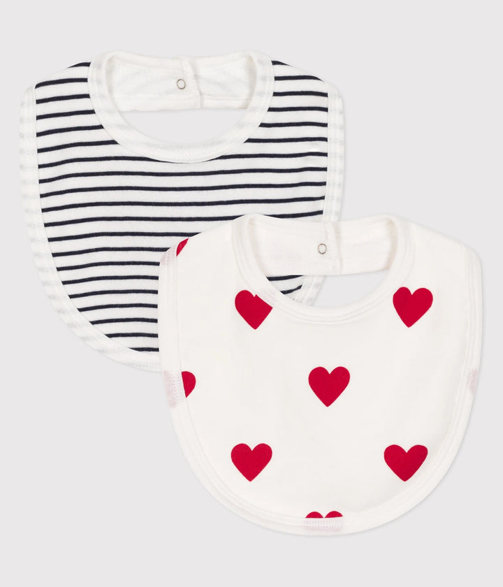 Petit Bateau Unisex Heart Patterned Cotton Bibs - Pack of 2