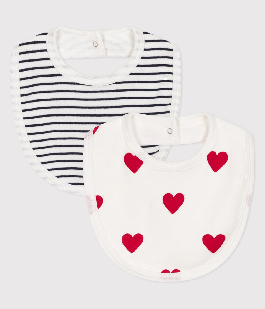 Petit Bateau Unisex Heart Patterned Cotton Bibs - Pack of 2