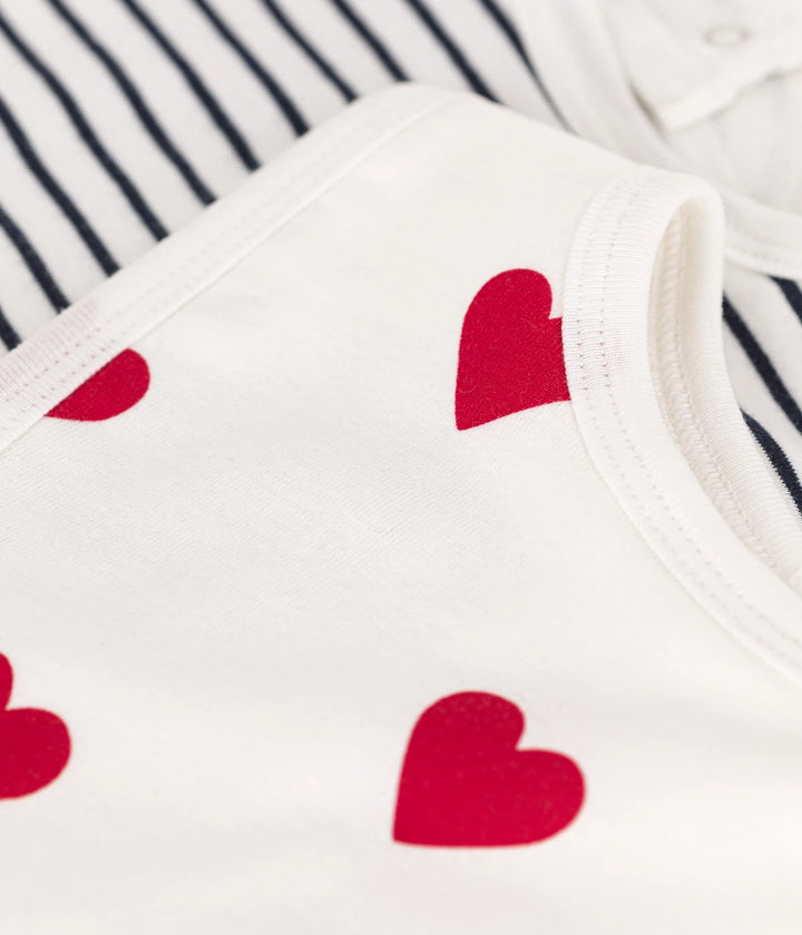 Petit Bateau Unisex Heart Patterned Cotton Bibs - Pack of 2