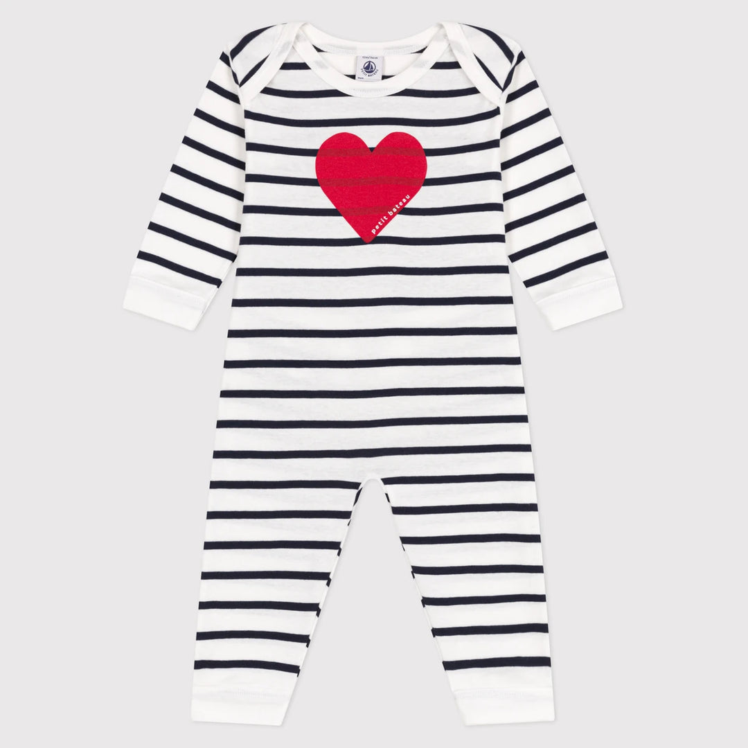 Petit Bateau Baby Unisex Cotton Footless Sleepsuit with Heart Print
