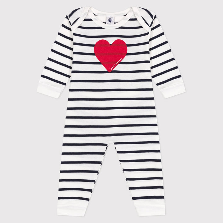 Petit Bateau Baby Unisex Cotton Footless Sleepsuit with Heart Print