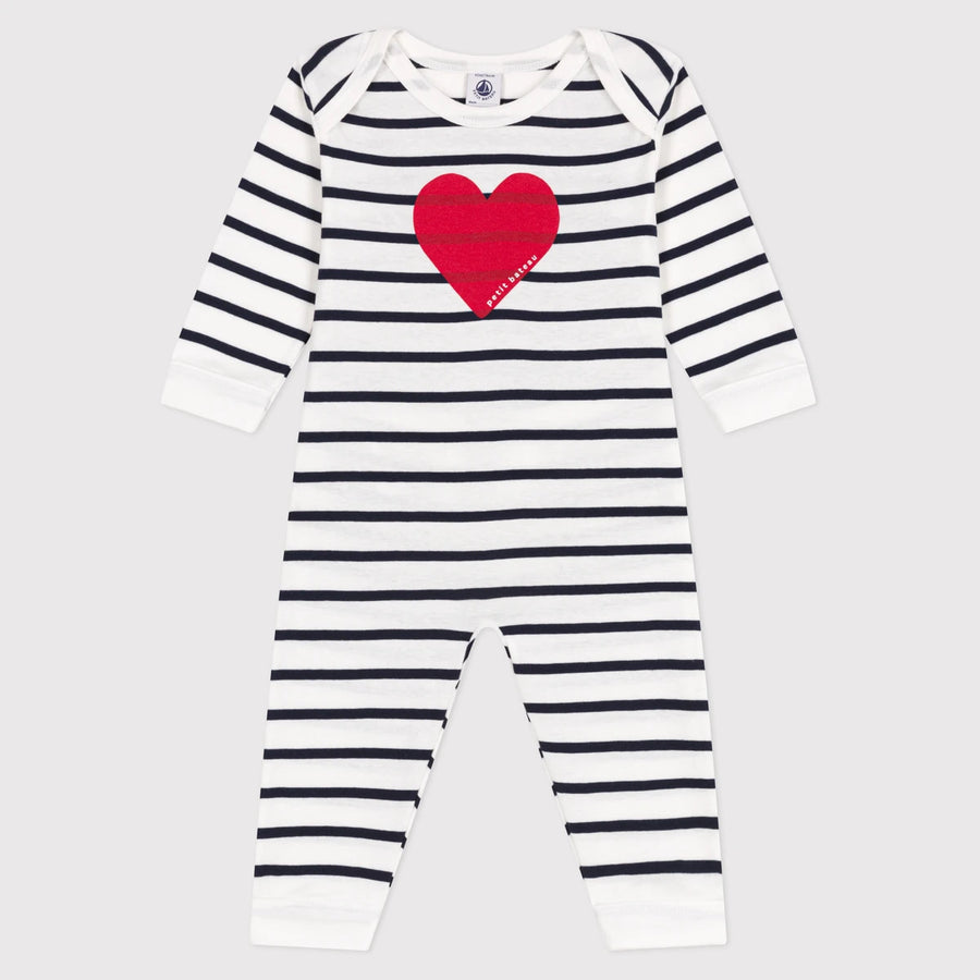 Petit Bateau Baby Unisex Cotton Footless Sleepsuit with Heart Print