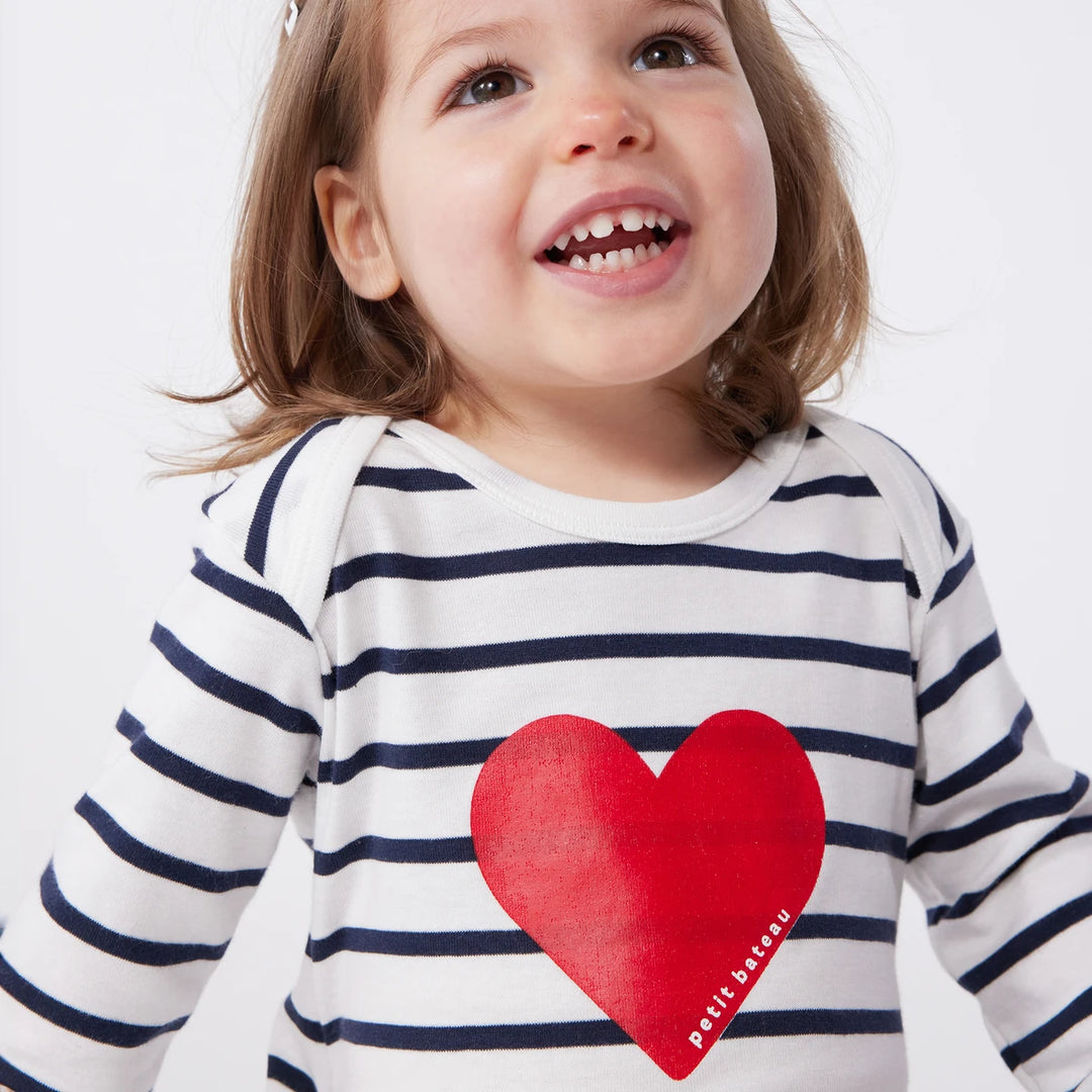 Petit Bateau Baby Unisex Cotton Footless Sleepsuit with Heart Print