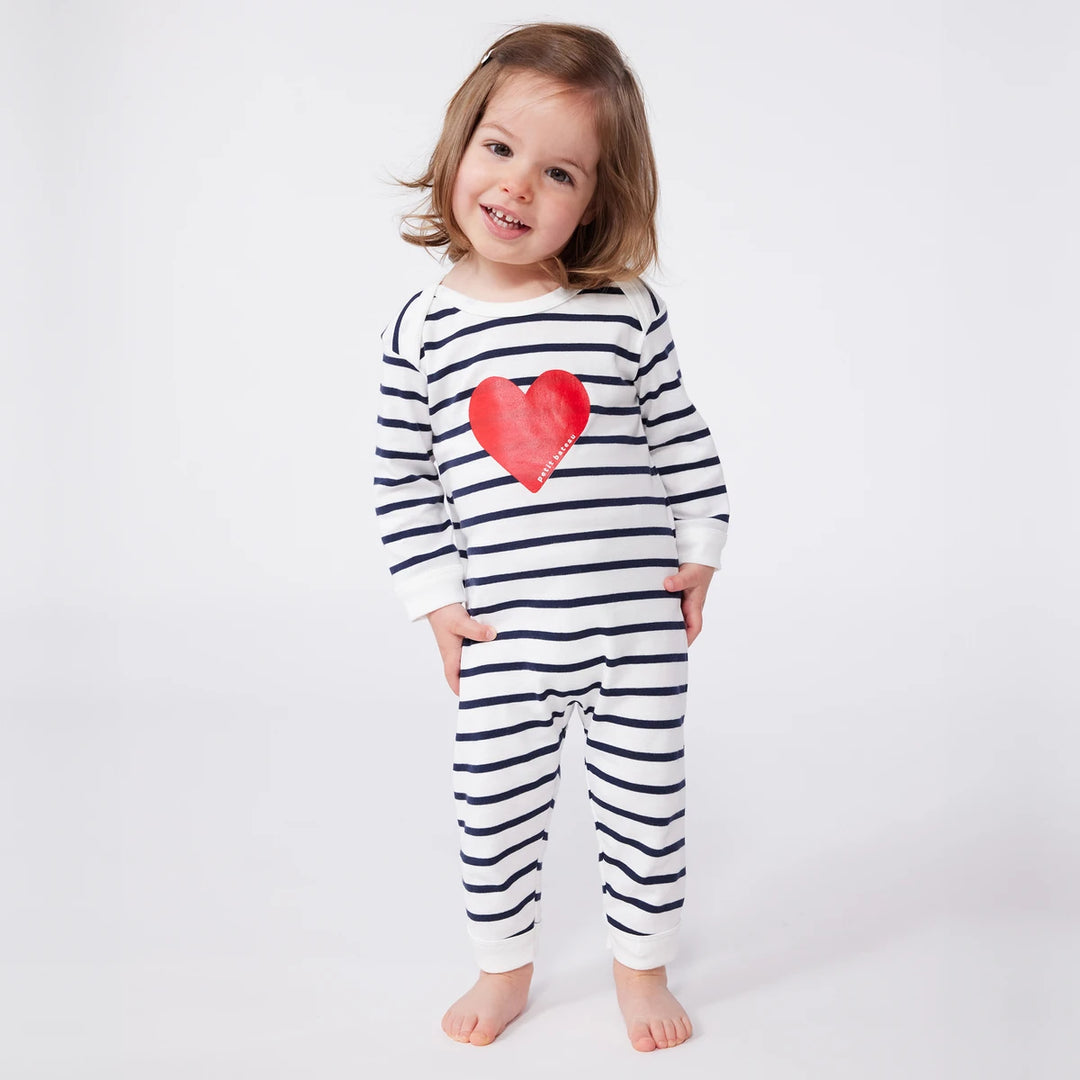 Petit Bateau Baby Unisex Cotton Footless Sleepsuit with Heart Print