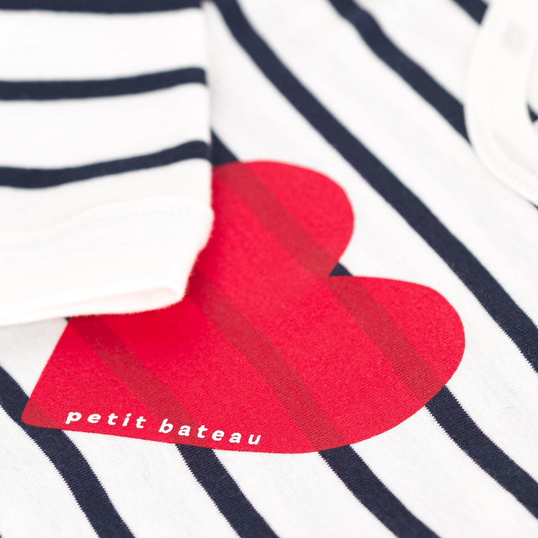 Petit Bateau Baby Unisex Cotton Footless Sleepsuit with Heart Print