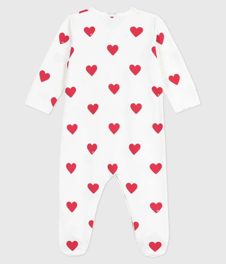 Petit Bateau Unisex Cotton Heart Patterned Footed Sleepsuit