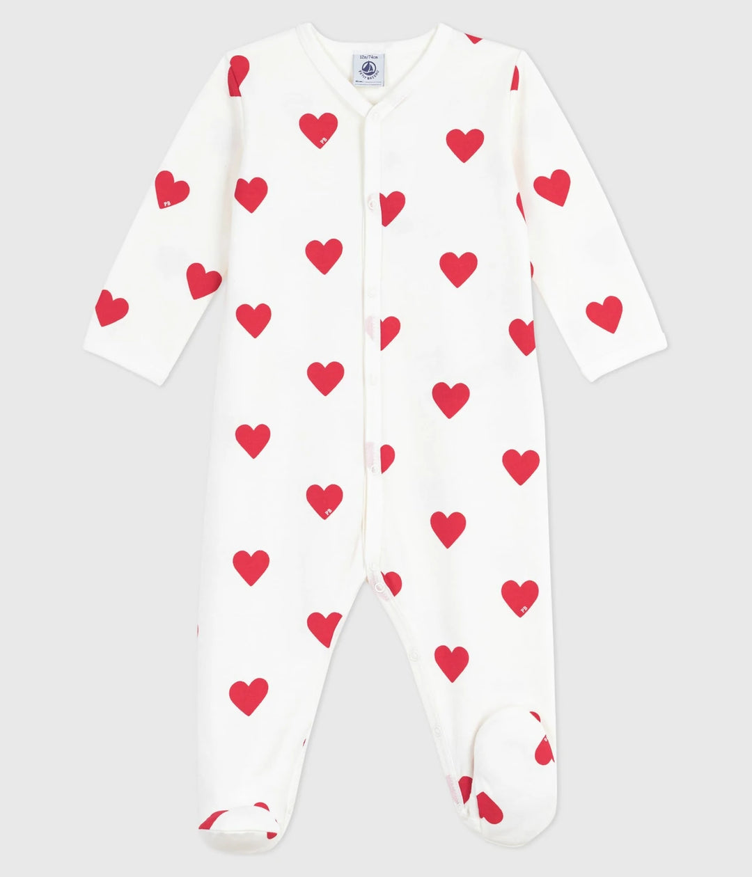 Petit Bateau Unisex Cotton Heart Patterned Footed Sleepsuit