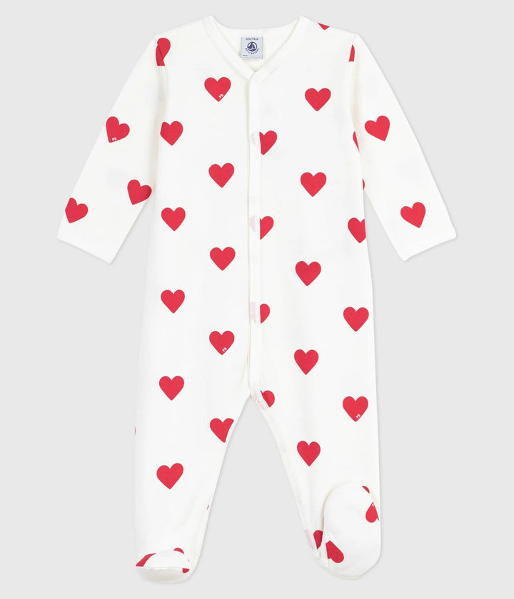 Petit Bateau Unisex Cotton Heart Patterned Footed Sleepsuit