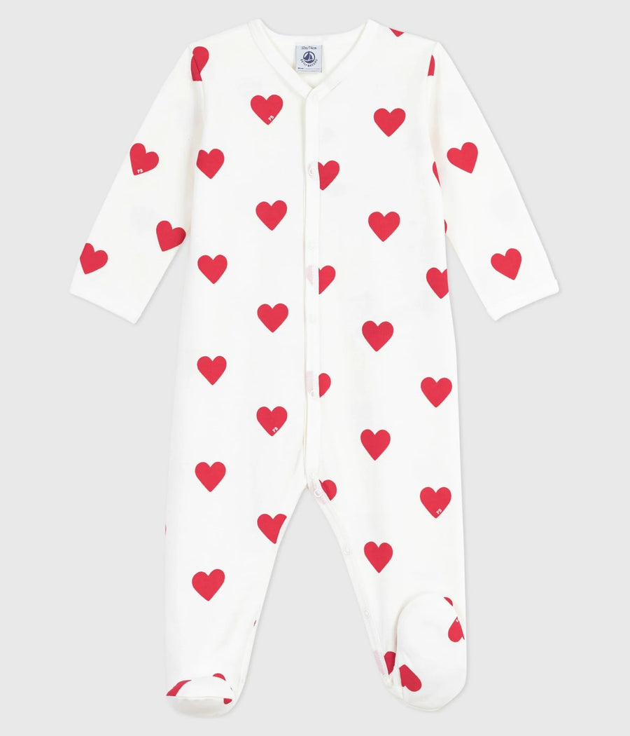 Petit Bateau Unisex Cotton Heart Patterned Footed Sleepsuit