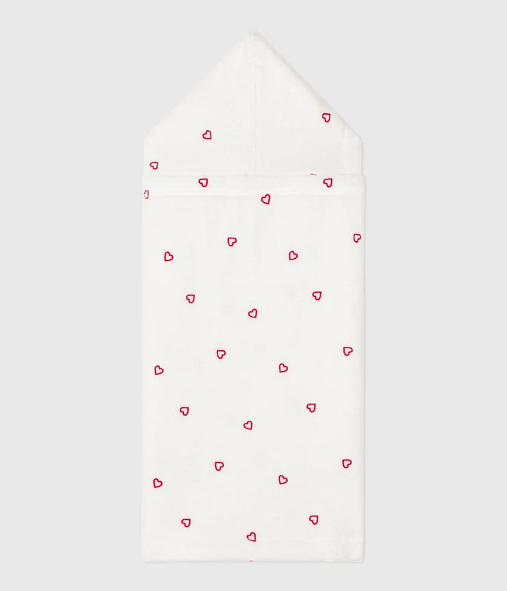 Petit Bateau Unisex Cotton Terry Bath Cape with Embroidered Hearts – White &amp; Pink