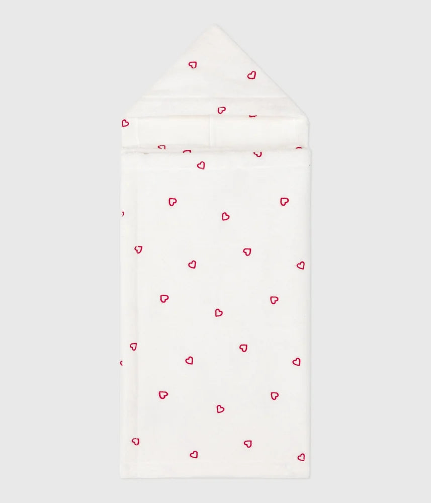 Petit Bateau Unisex Cotton Terry Bath Cape with Embroidered Hearts – White &amp; Pink