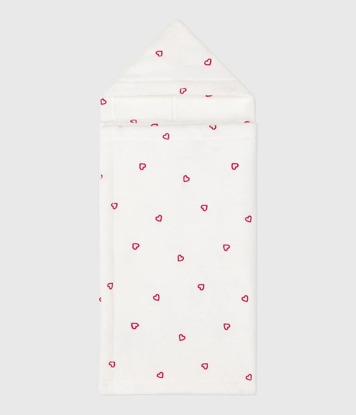 Petit Bateau Unisex Cotton Terry Bath Cape with Embroidered Hearts – White &amp; Pink