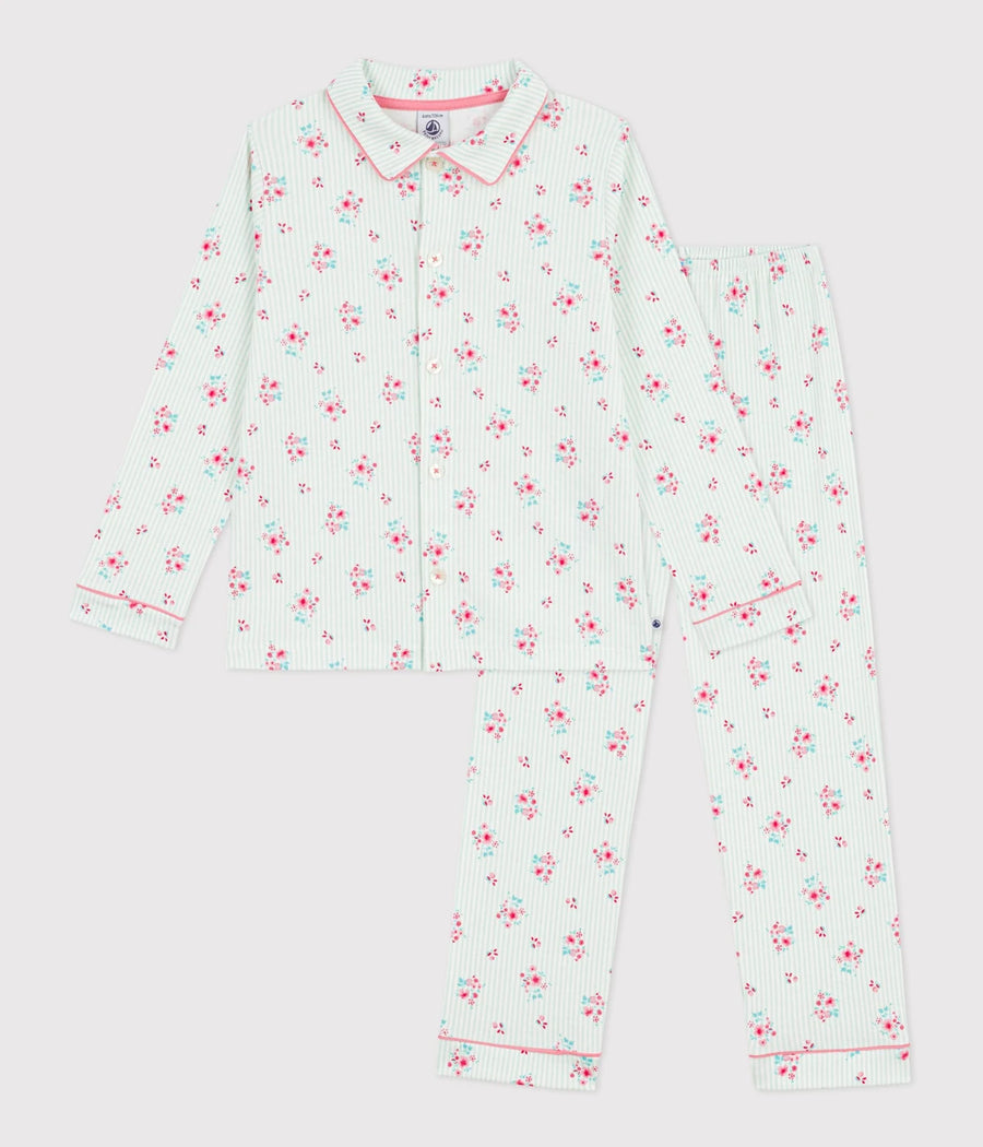 Petit Bateau Printed Cotton Ribbed Pyjama Set For Girls