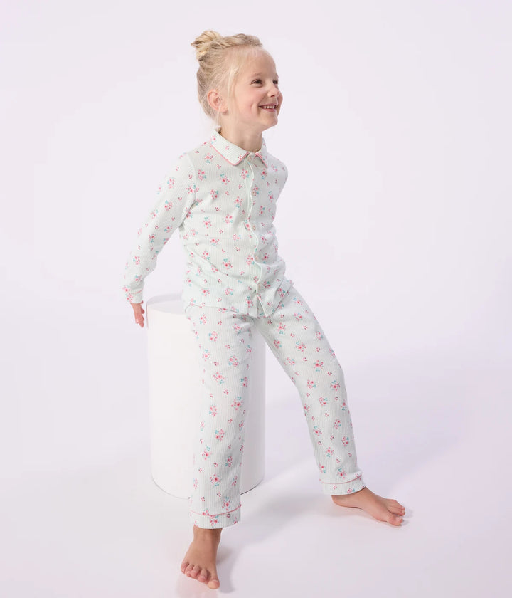 Petit Bateau Printed Cotton Ribbed Pyjama Set For Girls