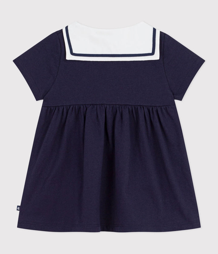 Petit Bateau Baby Girls’ Cotton Short-Sleeve Dress with Sailor Collar