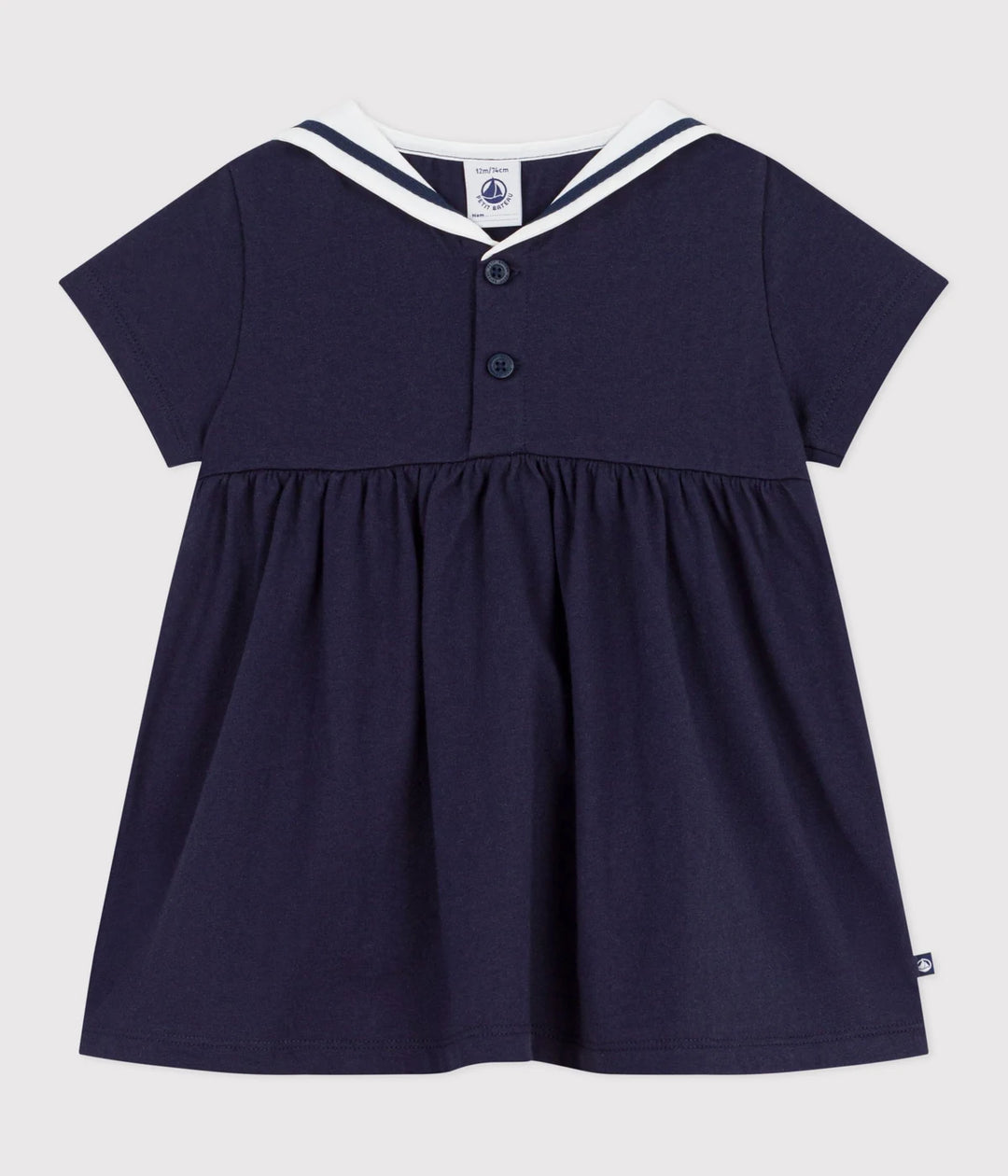 Petit Bateau Baby Girls’ Cotton Short-Sleeve Dress with Sailor Collar