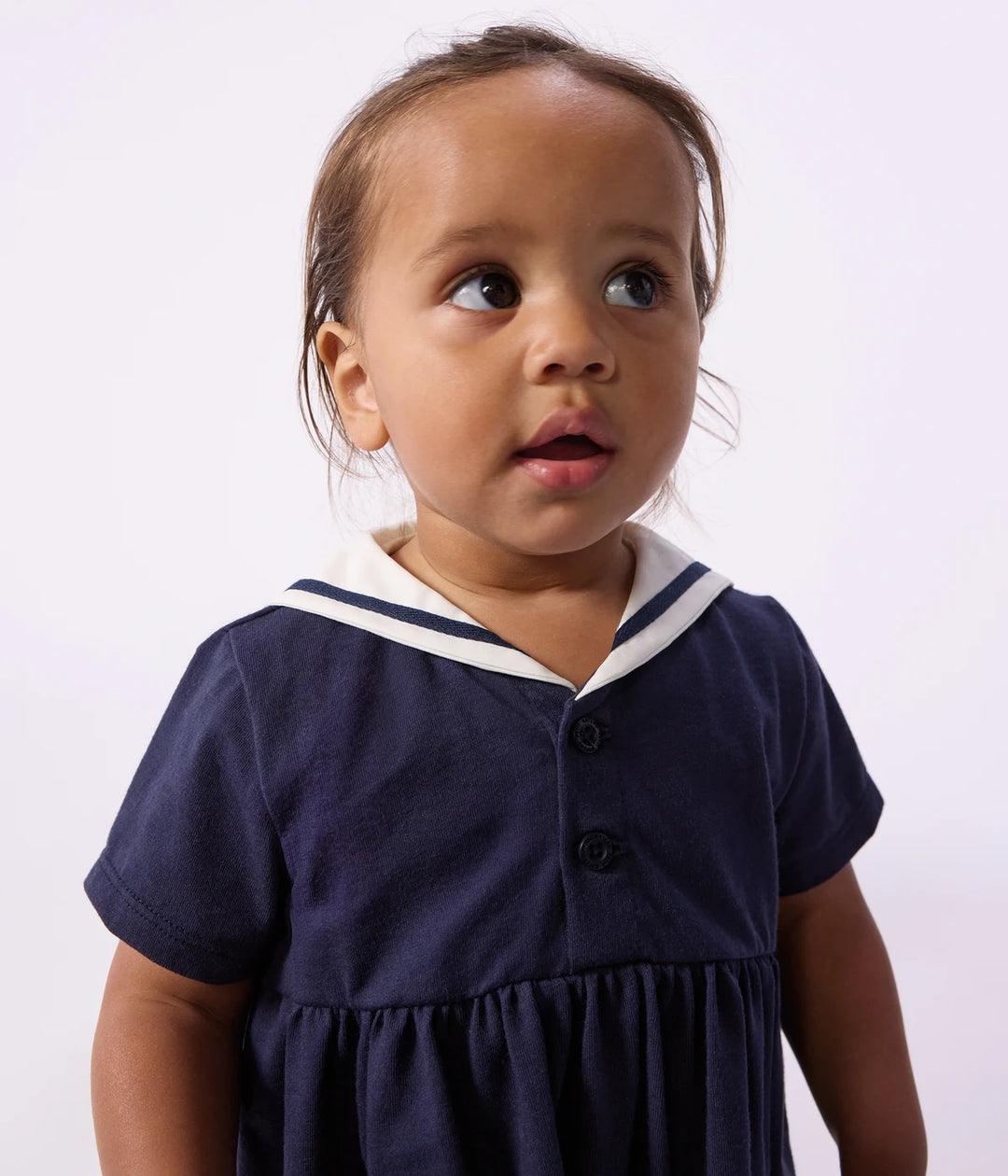 Petit Bateau Baby Girls’ Cotton Short-Sleeve Dress with Sailor Collar