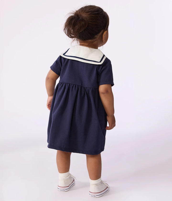 Petit Bateau Baby Girls’ Cotton Short-Sleeve Dress with Sailor Collar