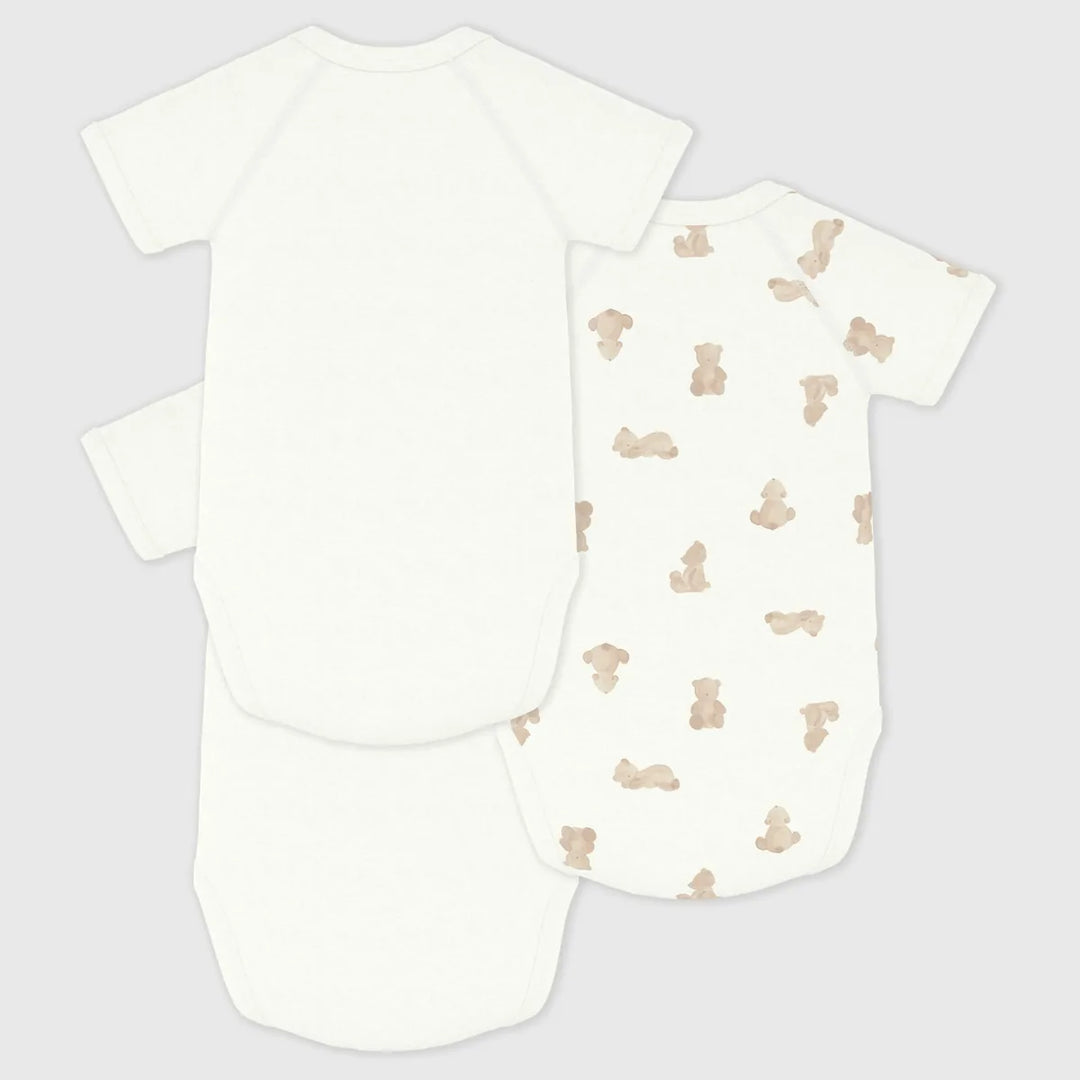 Petit Bateau Unisex Cotton Short Sleeved Wrapover Bodysuits - Pack of 3
