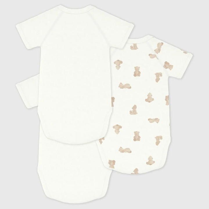 Petit Bateau Unisex Cotton Short Sleeved Wrapover Bodysuits - Pack of 3