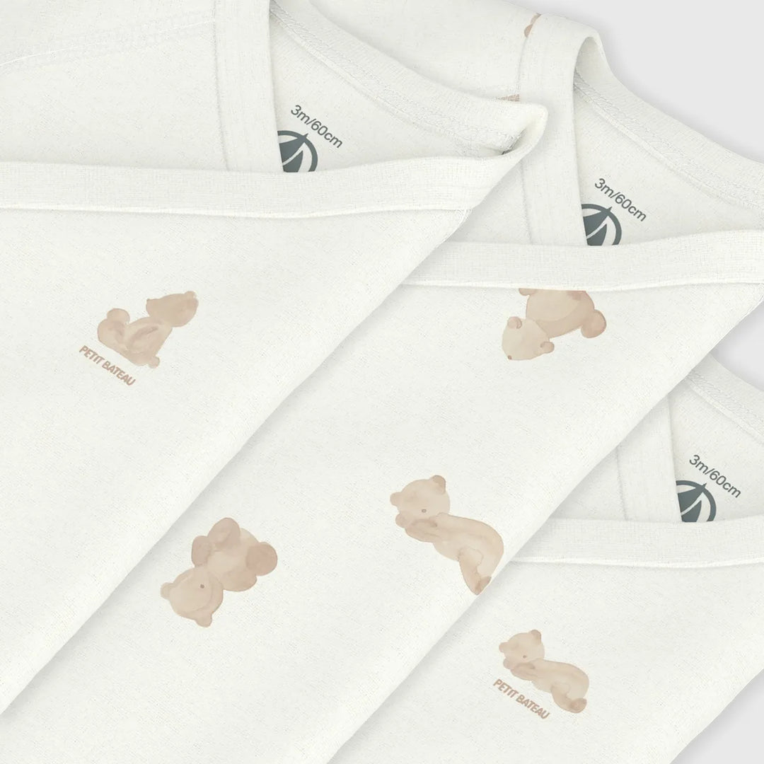 Petit Bateau Unisex Cotton Short Sleeved Wrapover Bodysuits - Pack of 3