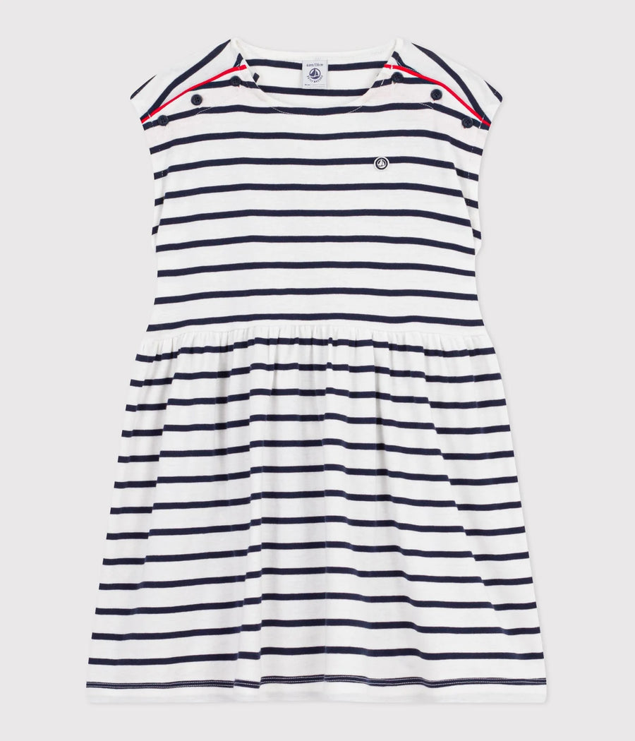 Petit Bateau Girls Cotton Sleeveless Stripped Dress